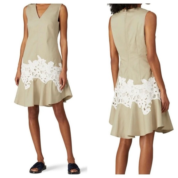 Derek Lam Collective khaki lace embroidered dress Excellent Condition XXS XS - Picture 1 of 6